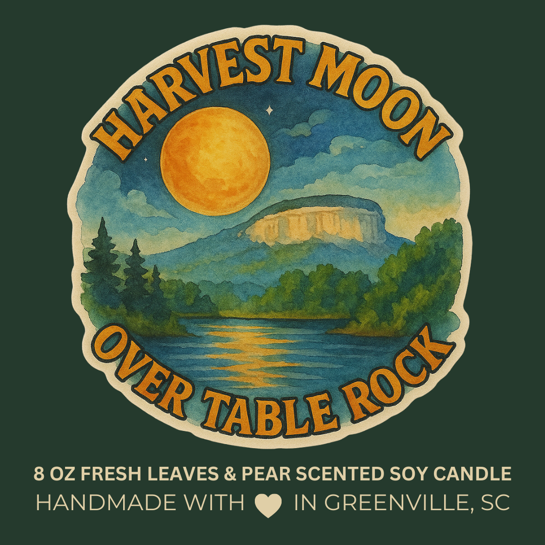 Harvest Moon over Table Rock - Fresh Leaves & Pear Scented 8 oz Soy Candle - Falling For Greenville, SC Collection - Hand-Poured in Greenville, SC