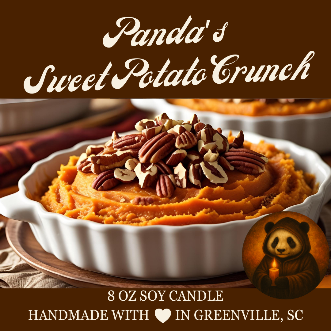 Panda's Sweet Potato Crunch - 8 oz Soy Candle - Panda's Fall Flavors Collection - Hand-Poured in Greenville, SC