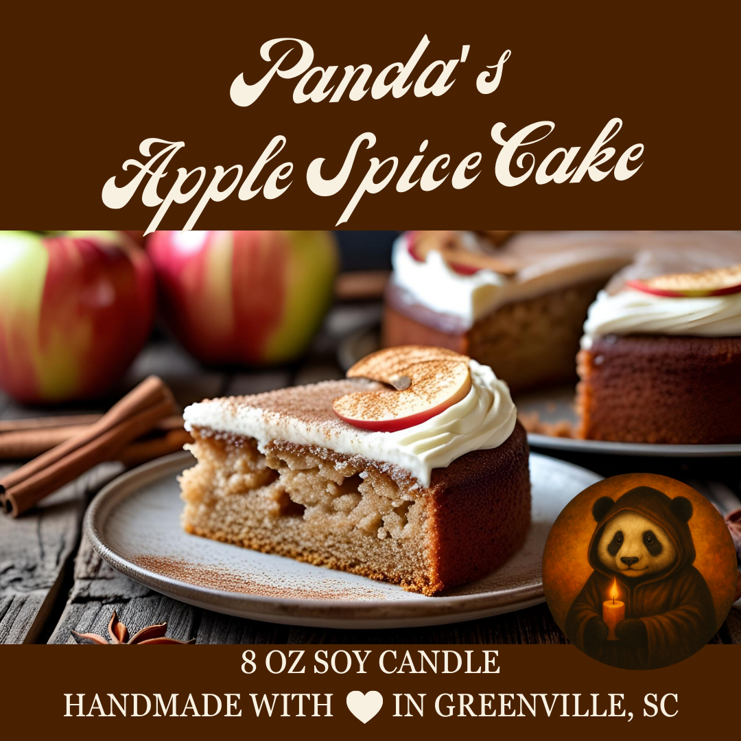 Panda's Apple Spice Cake - 8 oz Soy Candle - Panda's Fall Flavors Collection - Hand-Poured in Greenville, SC