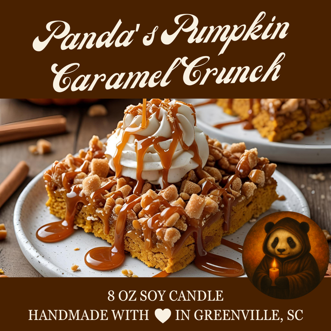 Panda's Pumpkin Caramel Crunch - 8 oz Soy Candle - Panda's Fall Flavors Collection - Hand-Poured in Greenville, SC
