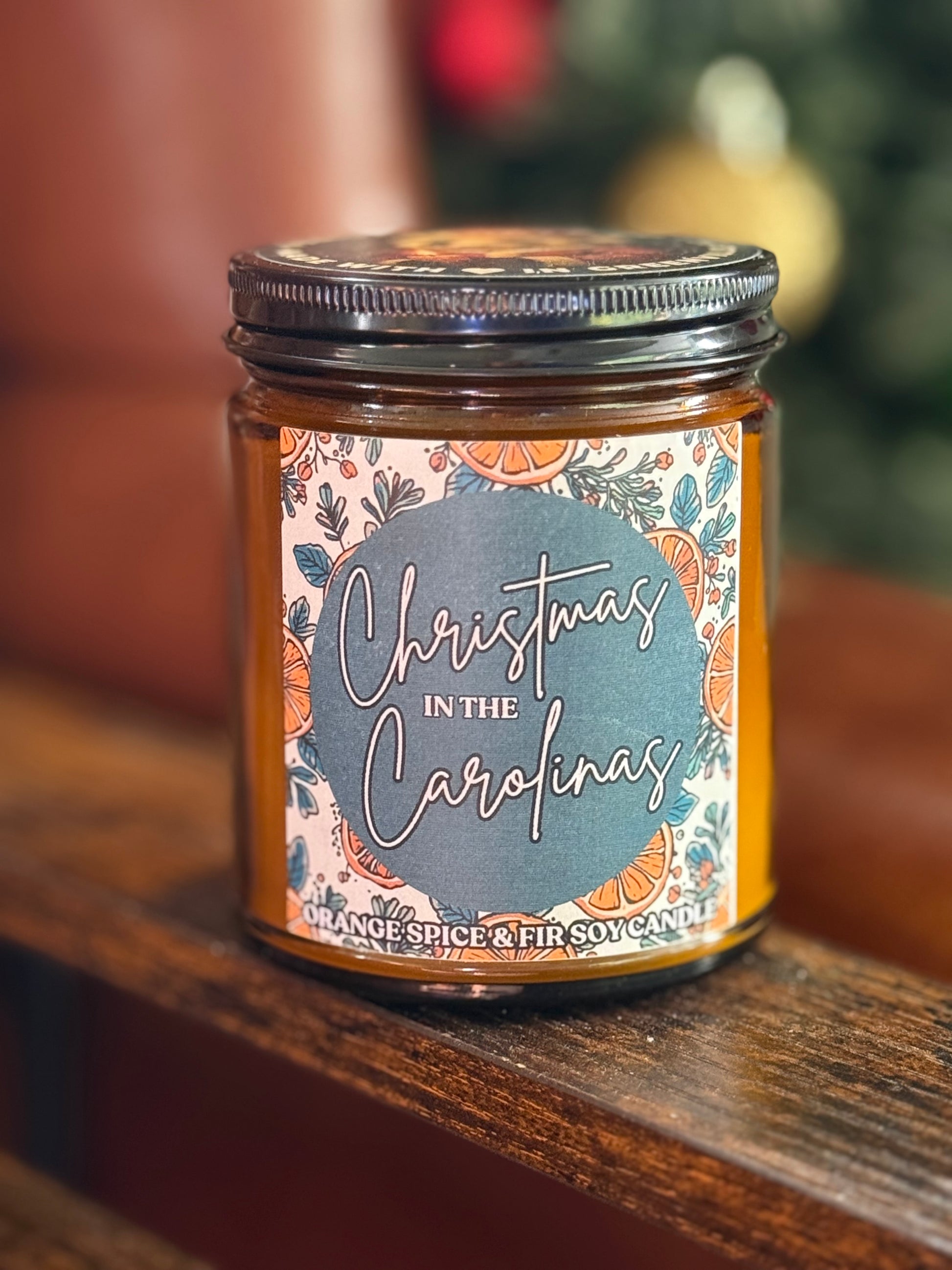 Christmas in the Carolinas - Orange and Fir Scented 8 oz Soy Candle - Hand-Poured in Greenville, SC
