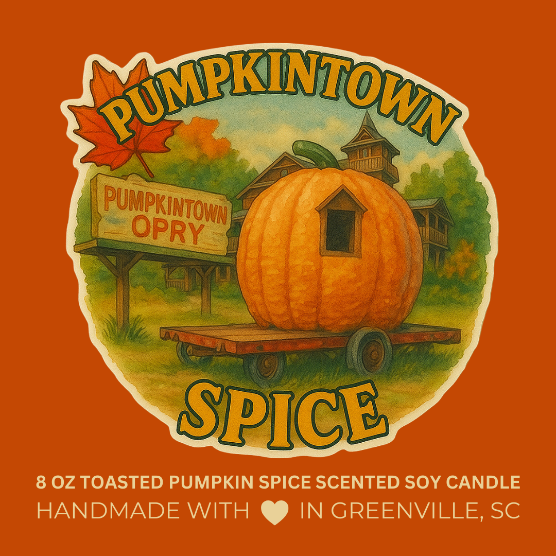 Pumpkintown Spice - Toasted Pumpkin Spice Scented 8 oz Soy Candle - Falling For Greenville, SC Collection - Hand-Poured in Greenville, SC