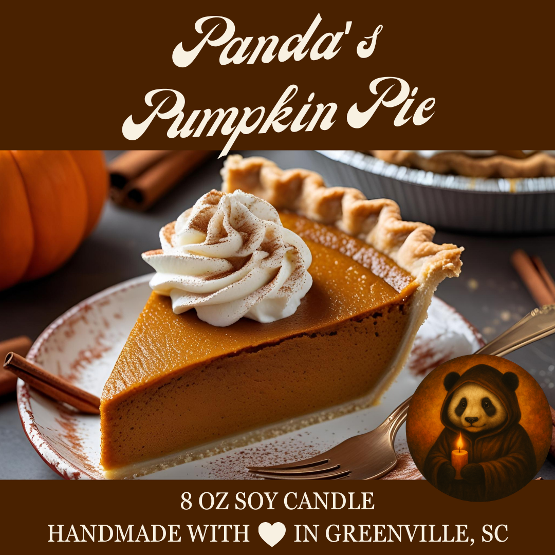 Panda's Pumpkin Pie - 8 oz Soy Candle - Panda's Fall Flavors Collection - Hand-Poured in Greenville, SC