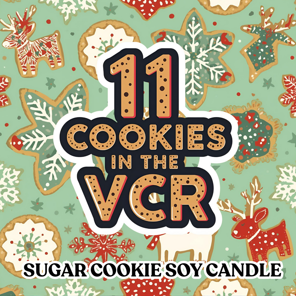 11 Cookies in the VCR – Christmas Sugar Cookie Scented 8 oz Soy Candle – Hand-Poured in Greenville,