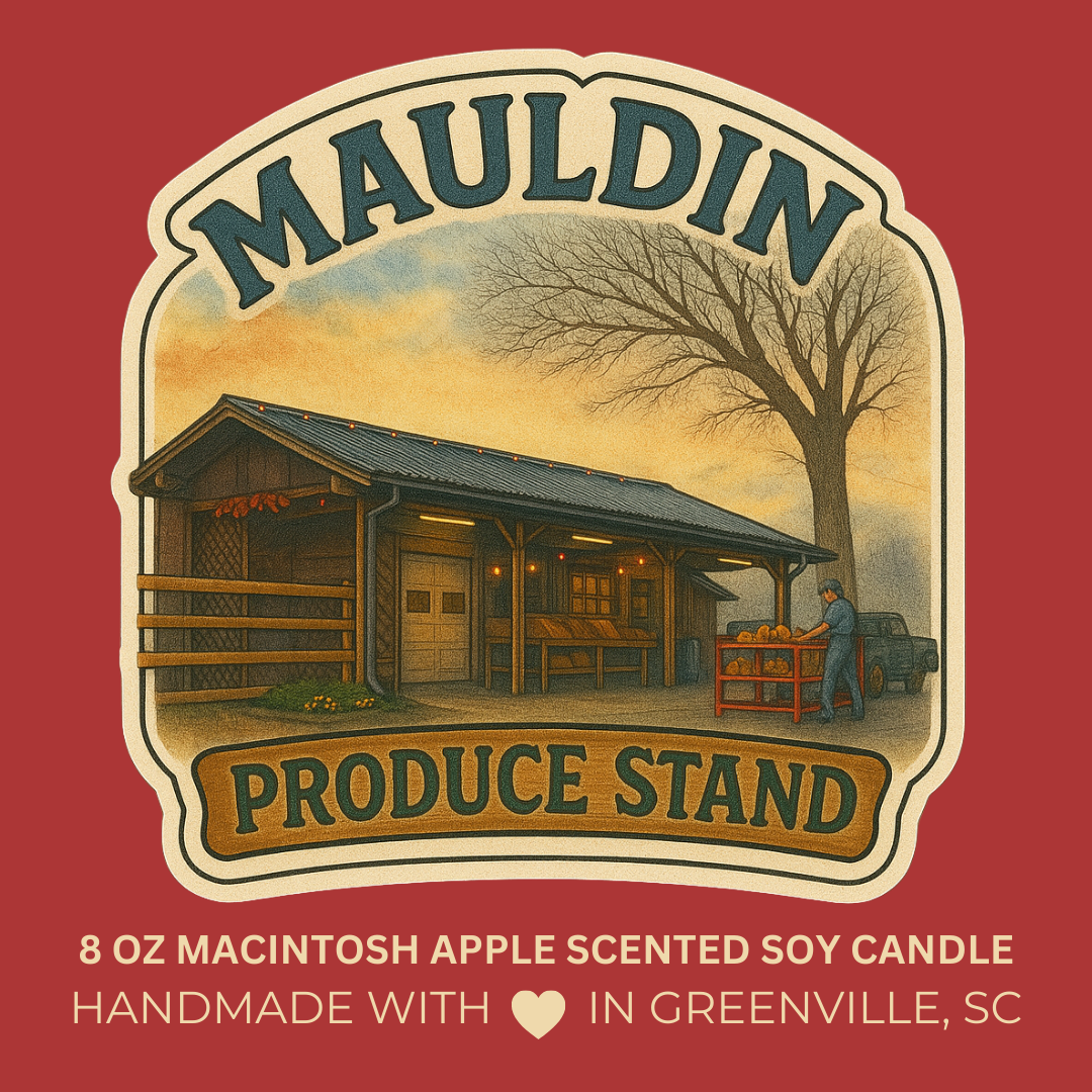 Mauldin Produce Stand - Macintosh Apple Scented 8 oz Soy Candle - Falling For Greenville, SC Collection - Hand-Poured in Greenville, SC
