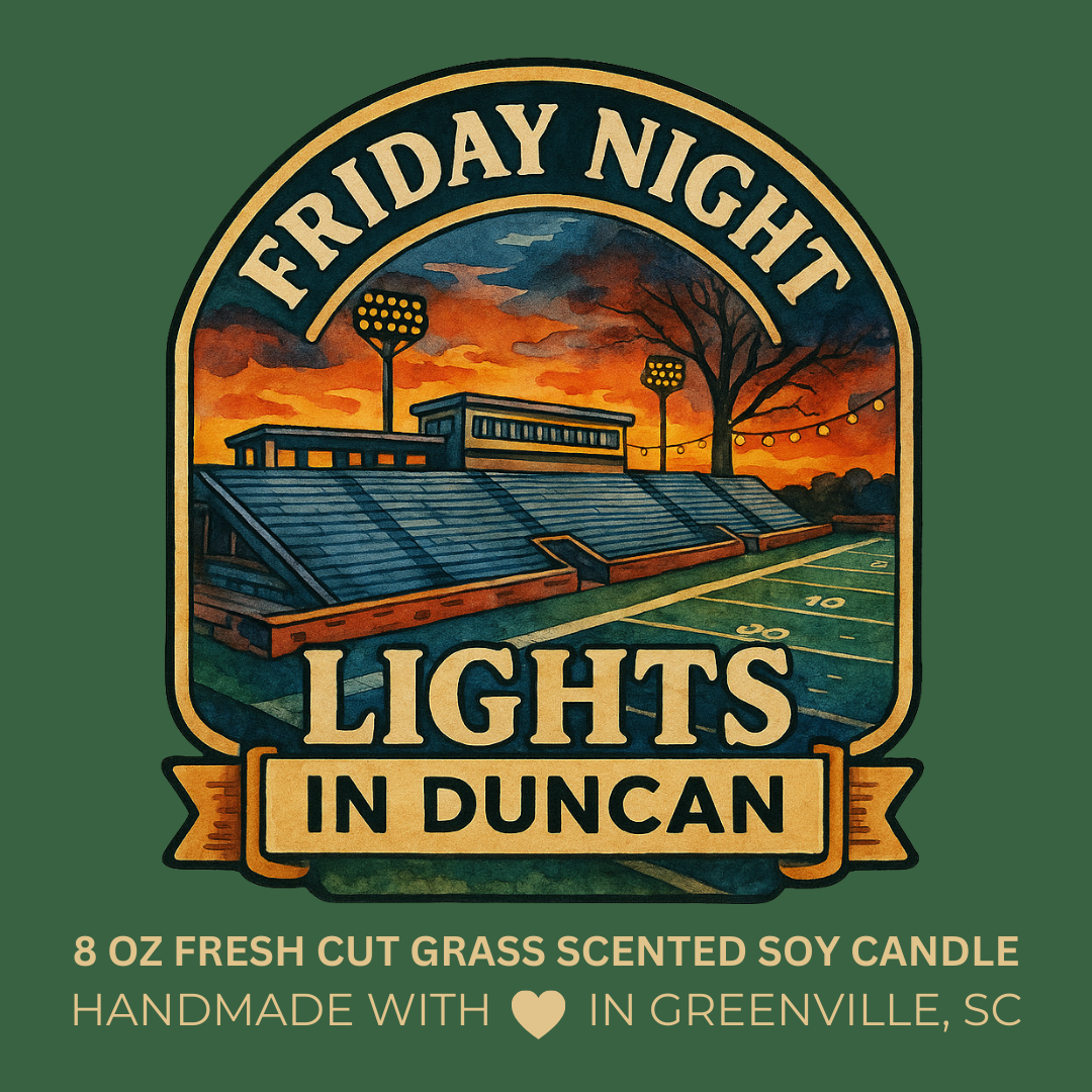Friday Night Lights in Duncan - Fresh Cut Grass Scented 8 oz Soy Candle - Falling For Greenville, SC Collection - Hand-Poured in Greenville, SC