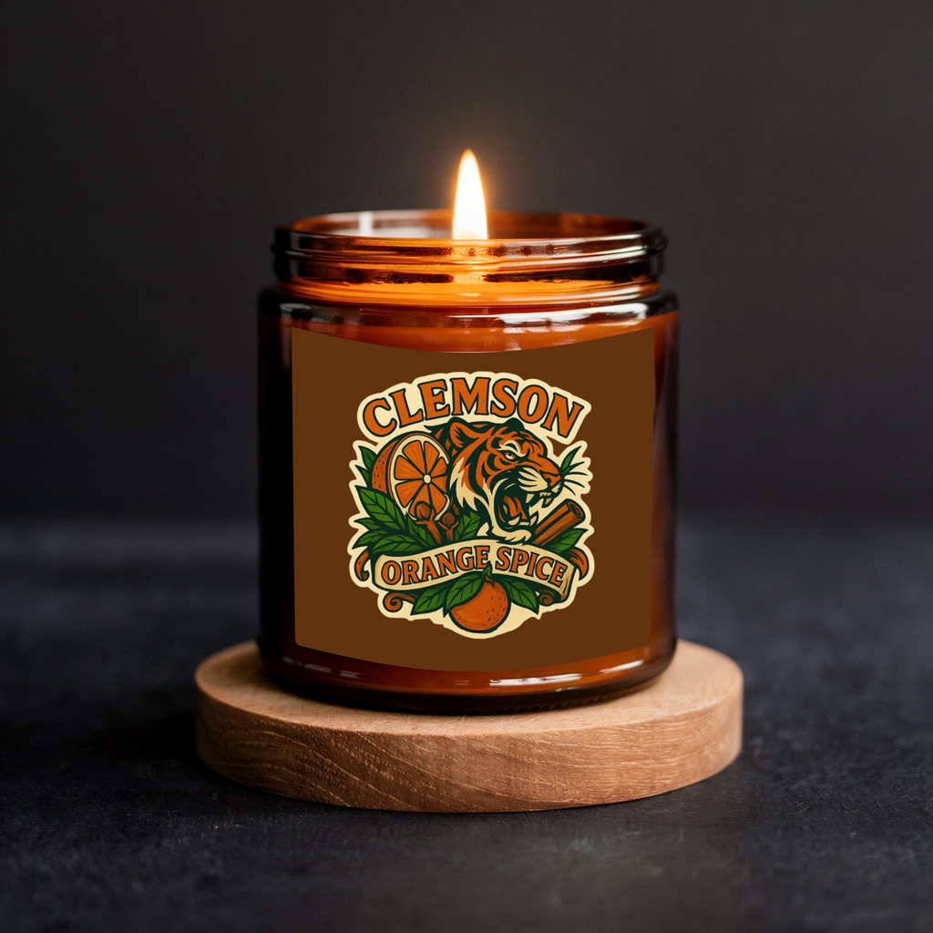 Clemson Orange Spice - Orange & Clove Scented 8 oz Soy Candle - Falling For Greenville, SC Collection - Hand-Poured in Greenville, SC