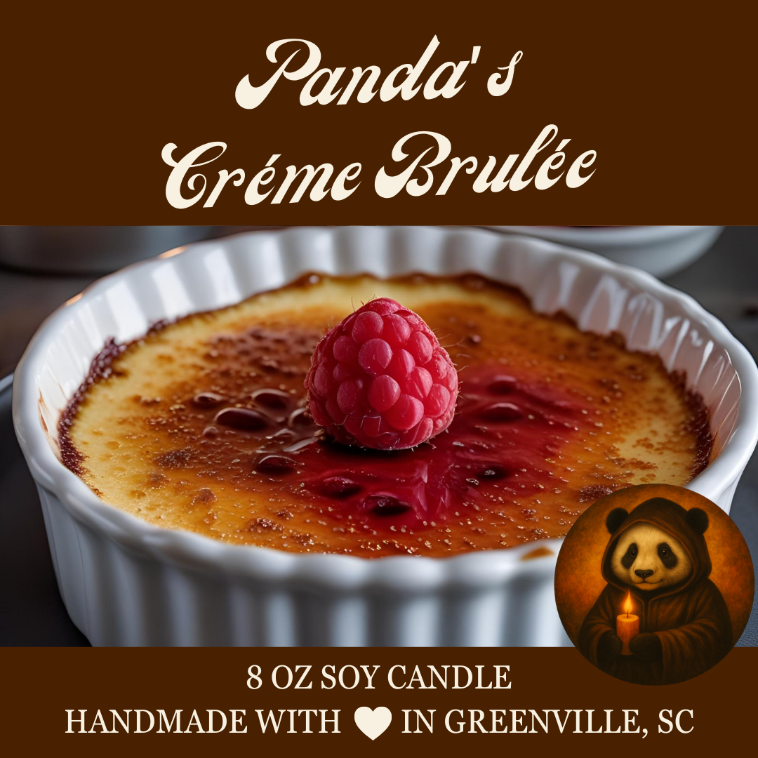 Panda's Crème brûlée - 8 oz Soy Candle - Panda's Fall Flavors Collection - Hand-Poured in Greenville, SC