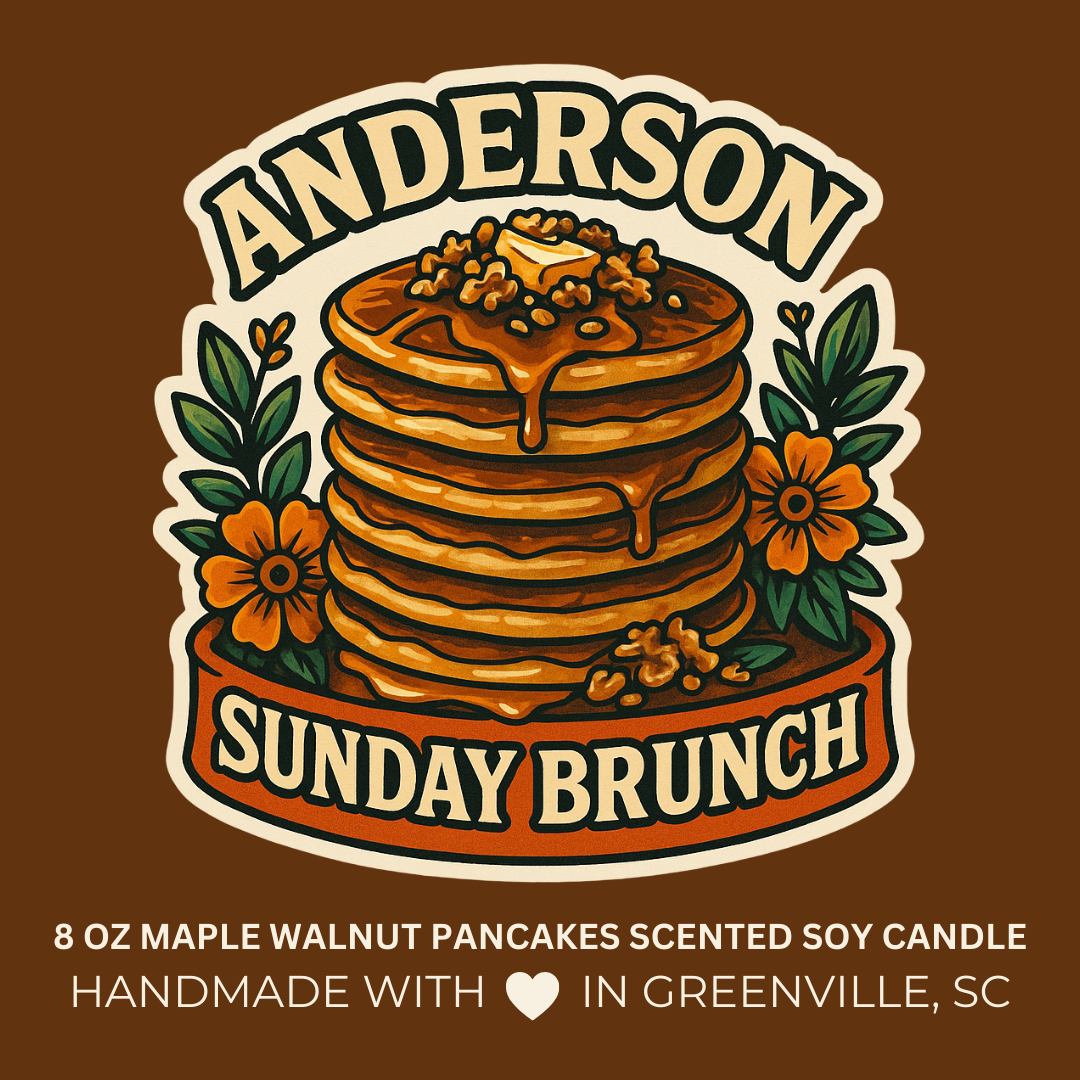 Anderson Sunday Brunch - Maple Walnut Pancakes Scented 8 oz Soy Candle - Falling For Greenville, SC Collection - Hand-Poured in Greenville, SC