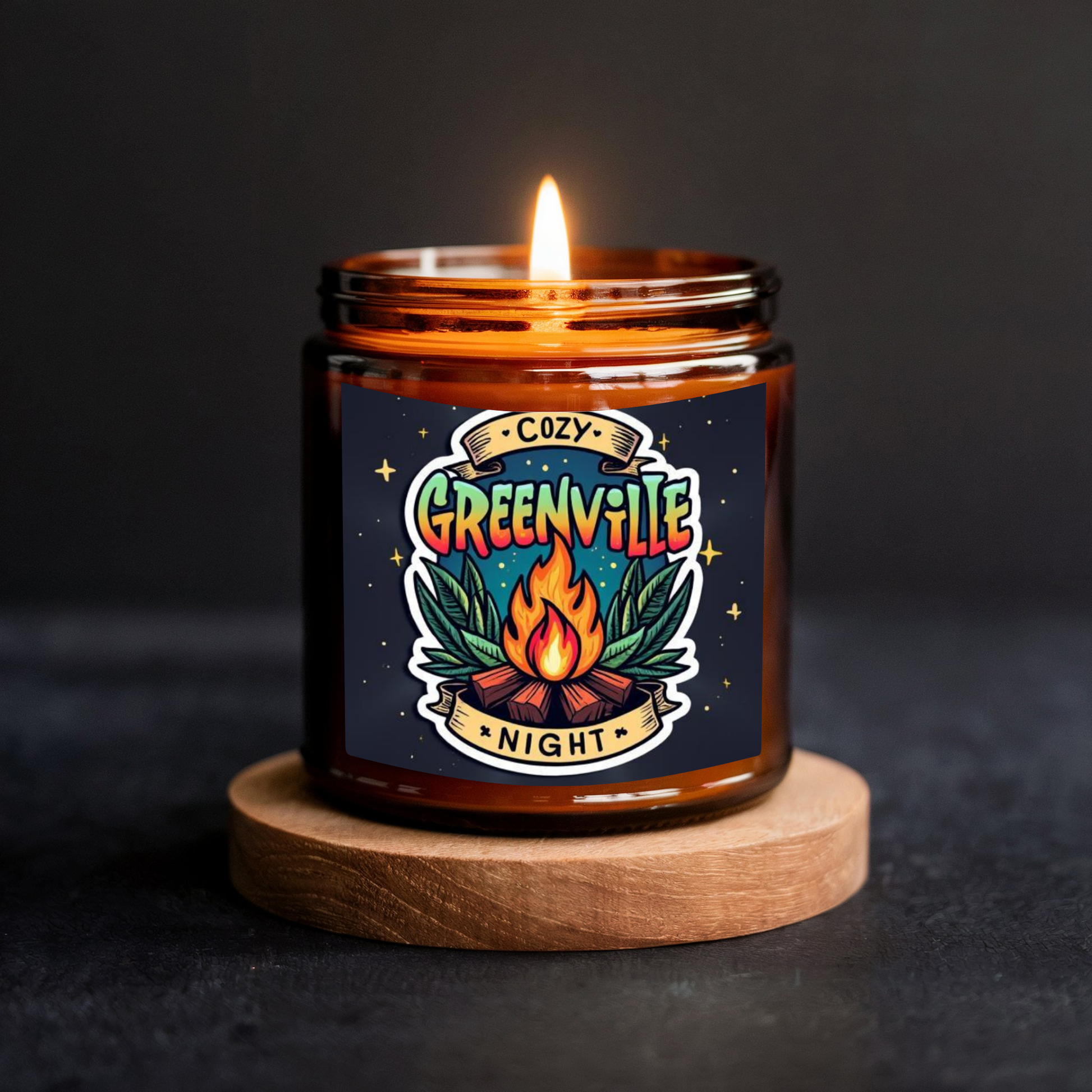 Cozy Greenville Night | 8 oz Soy Candle | Fireside Smoke, Amber & Sandalwood | Handmade in Greenville, SC