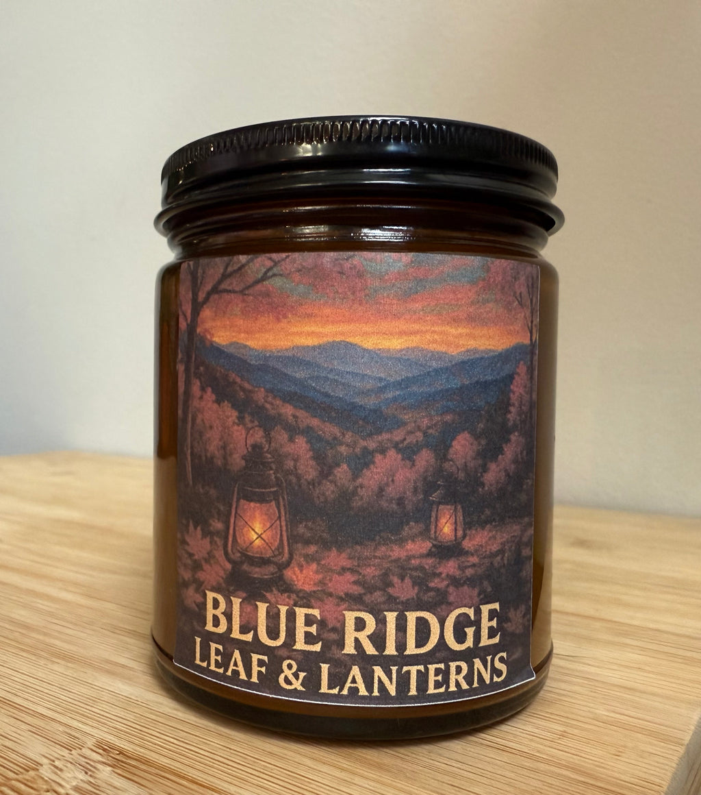 Blue Ridge Leaf & Lanterns - Cedarwood & Pine Scented 8 oz Soy Candle - Hand-Poured in Greenville, SC
