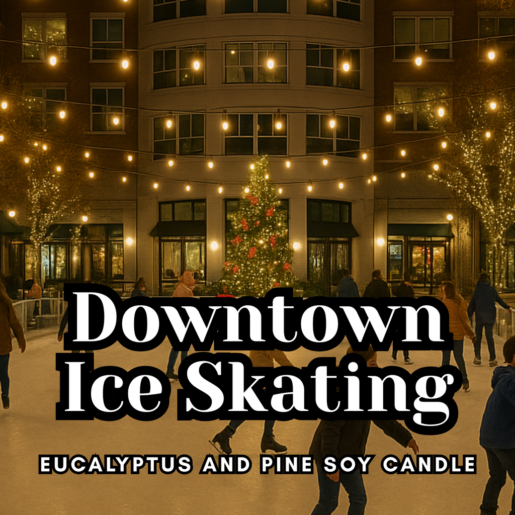 Downtown Ice Skating – Eucalyptus, Lavender, and Pine Scented 8 oz Soy Candle – Hand-Poured in Greenville, SC