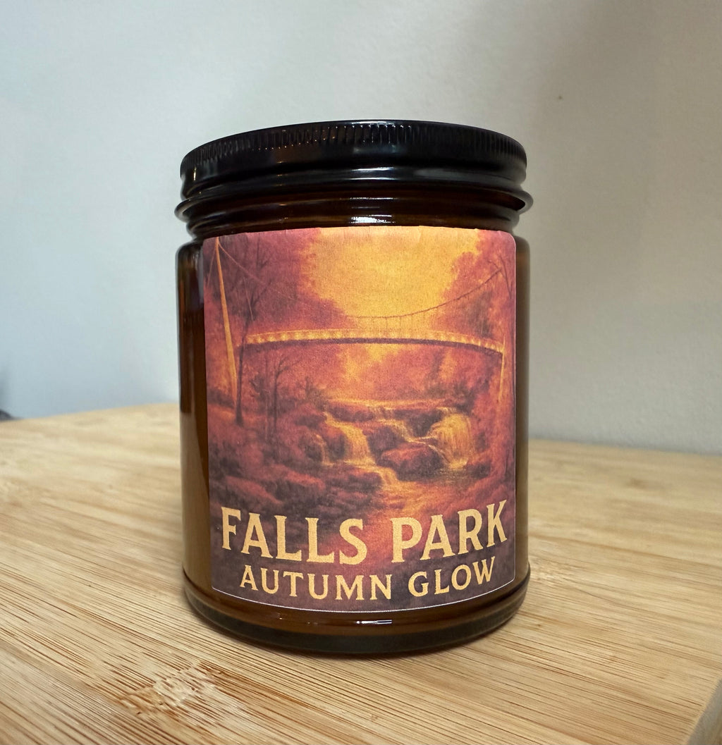 Falls Park Autumn Glow - Golden Amber and Sandalwood Scented 8 oz Soy Candle - Hand-Poured in Greenville, SC