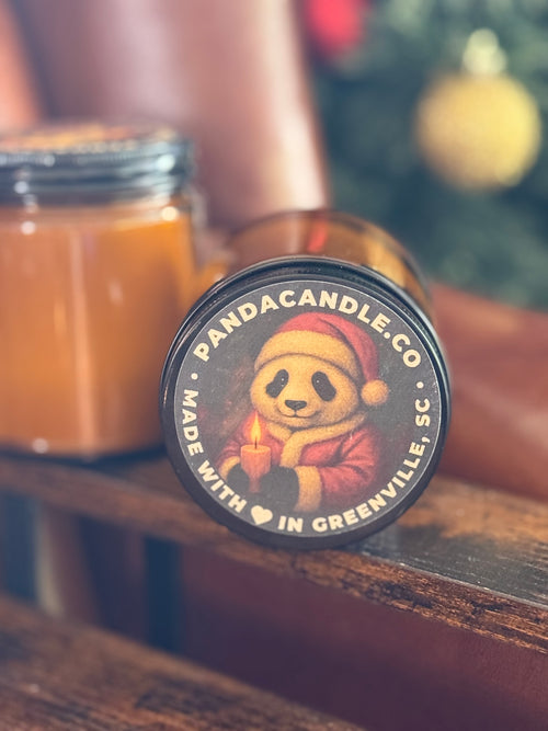 Hand-poured soy Christmas candles from Panda Candle Co. in Greenville, SC