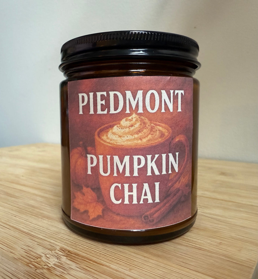 Piedmont Pumpkin Chai - Sweet Pumpkin Chai Scented 8 oz Soy Candle - Hand-Poured in Greenville, SC