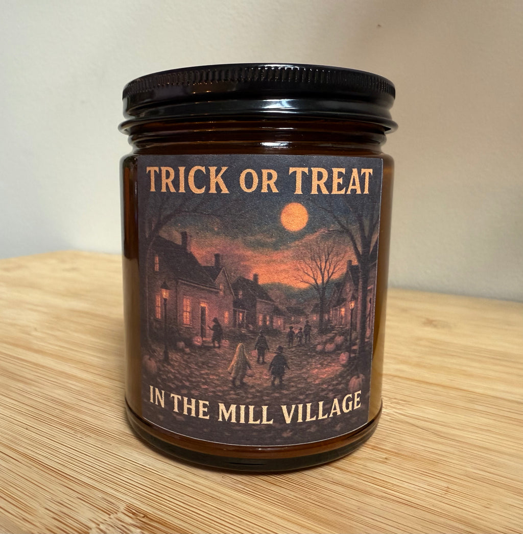 Trick or Treat in the Mill Village - Caramel Apple Scented 8 oz Soy Candle - Hand-Poured in Greenville, SC
