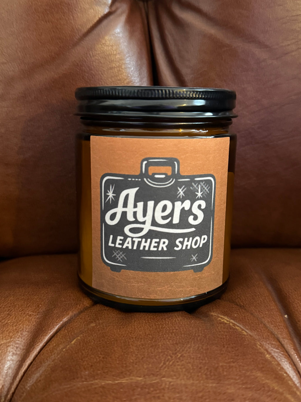 Ayers Leather Shop - 8 oz Soy Candle | Leather Scent | Handmade in Greenville, SC