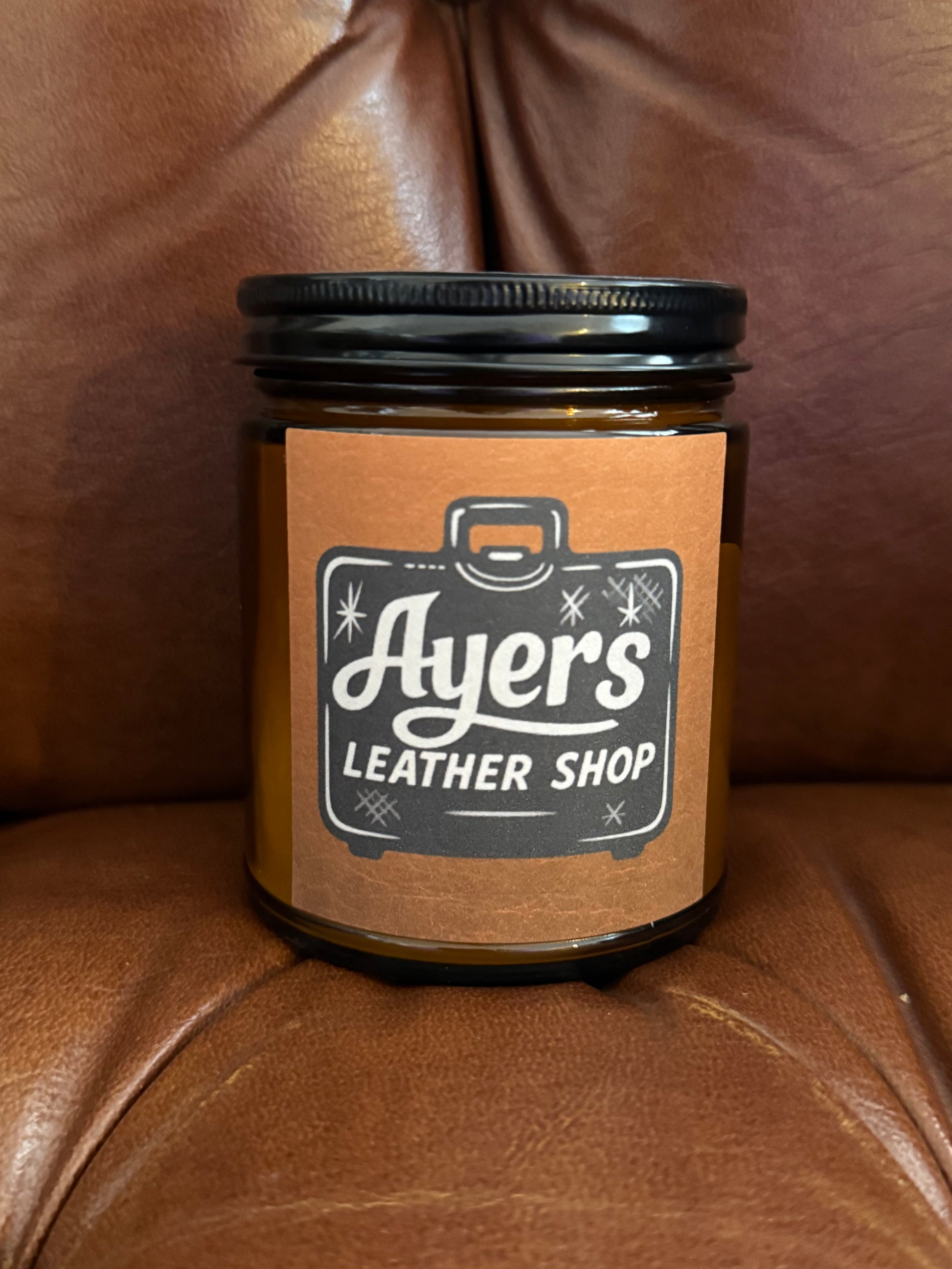 Ayers Leather Shop - 8 oz Soy Candle | Leather Scent | Handmade in Greenville, SC