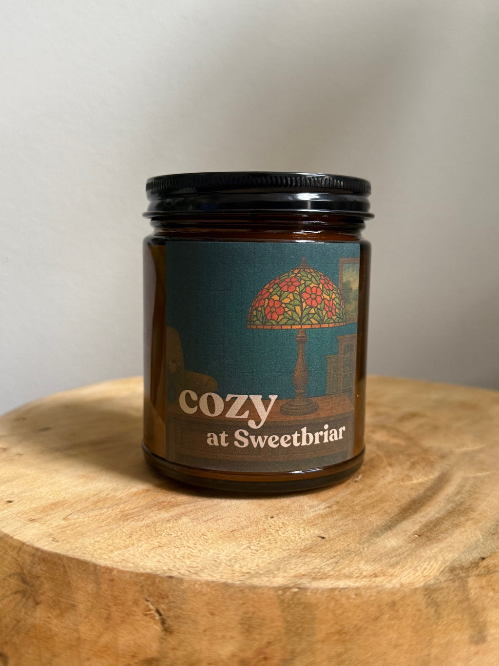 Cozy at Sweetbriar | 8 oz Soy Candle | Teakwood + Leather Scent | Handmade in Greenville, SC
