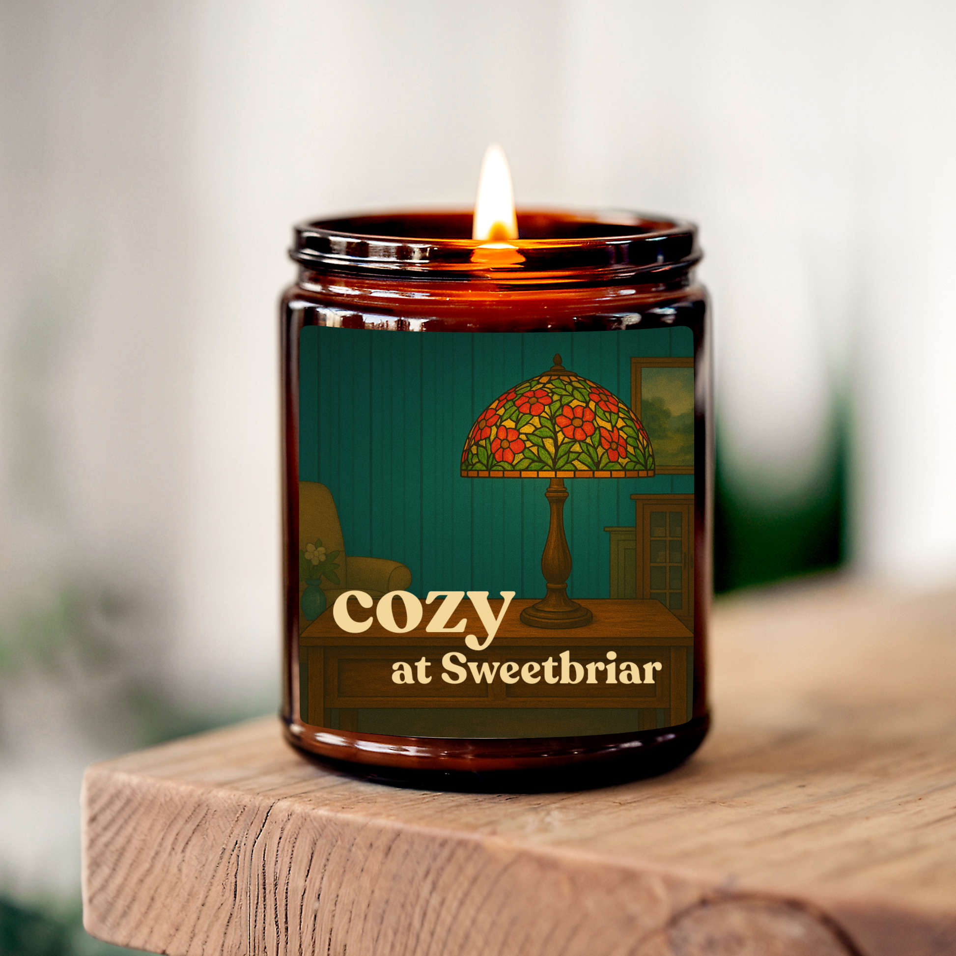 Cozy at Sweetbriar | 8 oz Soy Candle | Teakwood + Leather Scent | Handmade in Greenville, SC