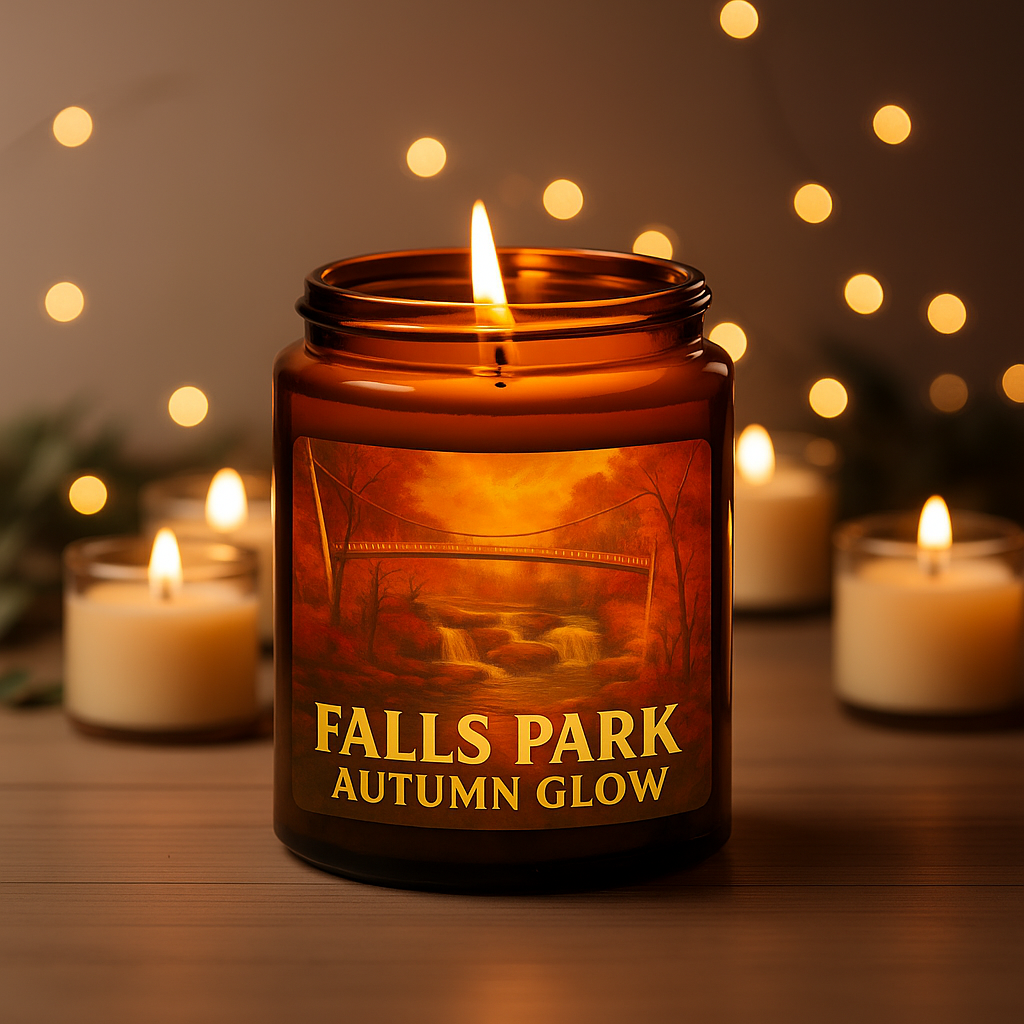 Falls Park Autumn Glow - Golden Amber and Sandalwood Scented 8 oz Soy Candle - Hand-Poured in Greenville, SC