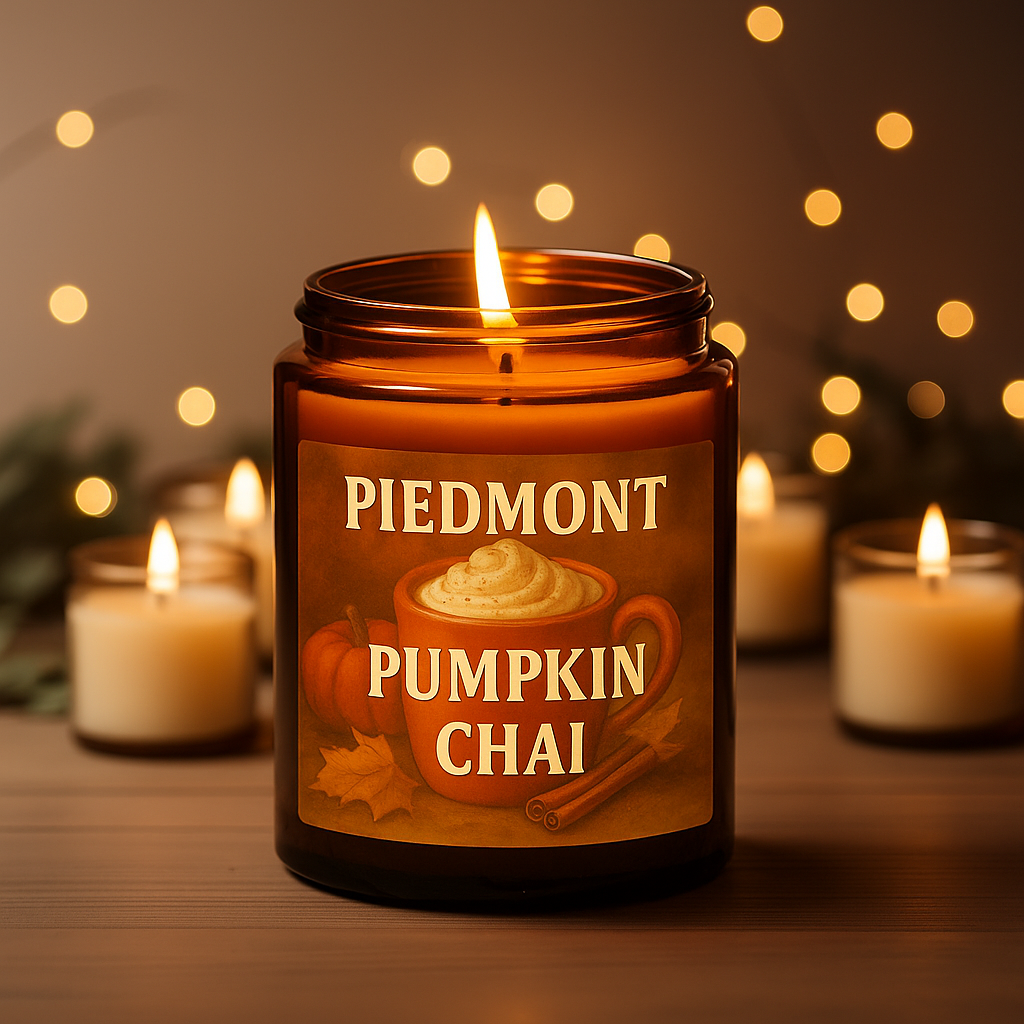 Piedmont Pumpkin Chai - Sweet Pumpkin Chai Scented 8 oz Soy Candle - Hand-Poured in Greenville, SC