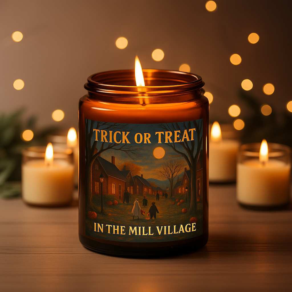 Trick or Treat in the Mill Village - Caramel Apple Scented 8 oz Soy Candle - Hand-Poured in Greenville, SC